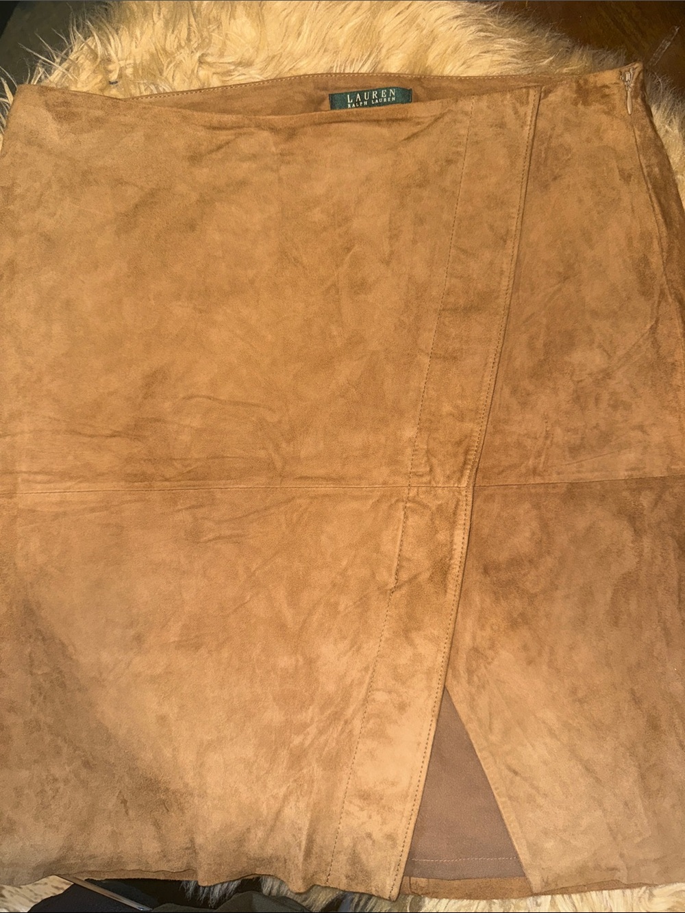 Lauren Ralph Lauren Tan Suede Skirt with Front Slit